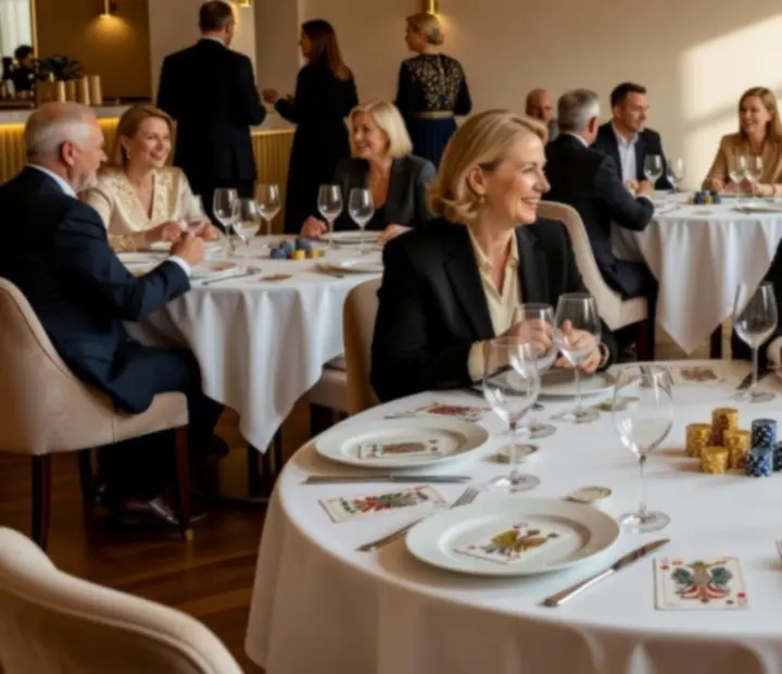 Jasna, elegancka sala Wonderstar s. r. o. przygotowana na tematyczny wieczór z rozrywką przy stołach